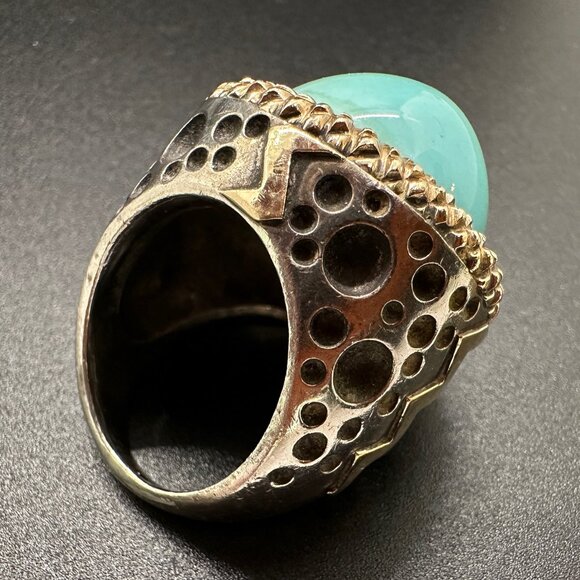 Dian Malouf Silver and 14k Turquoise Cocktail Ring - Picture 7 of 12